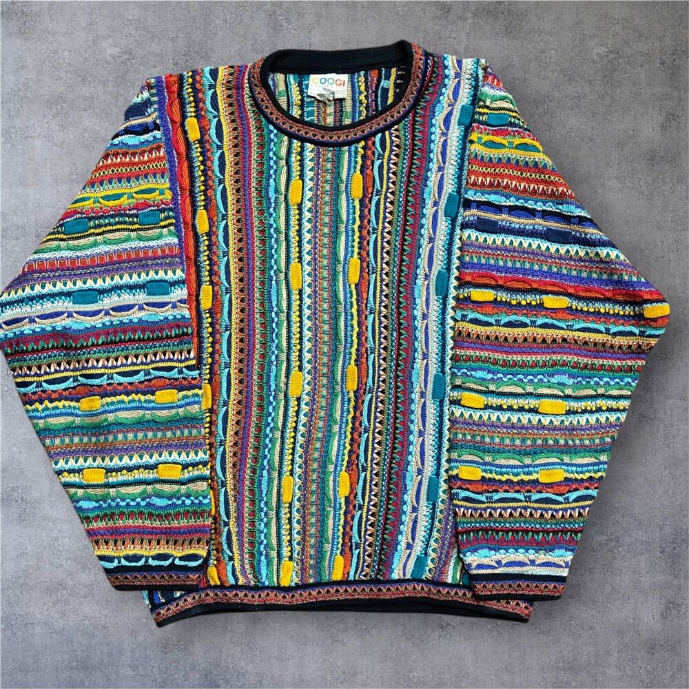 COOGI Australia Vintage Y2K 3D Knit Striped Multicolor Sweater Men's Size Large